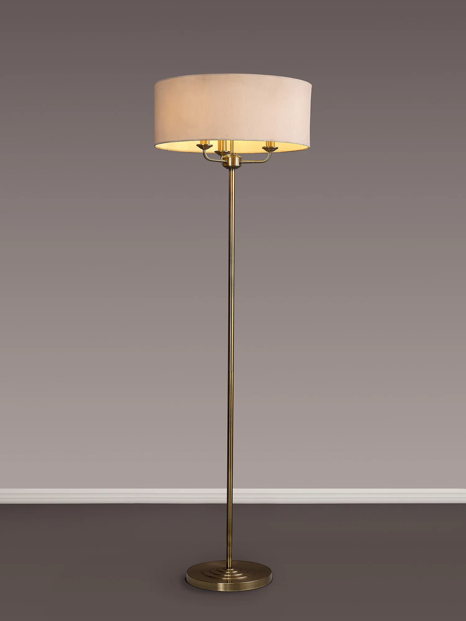 Banyan 45cm 3 Light Floor Lamp Antique Brass; Nude Beige DK0916  Deco Banyan AB NU